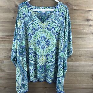 Rose + Olive Womens Shirt Medallion Print Dolman Sleeve Tunic Blouse Size 1X 2X